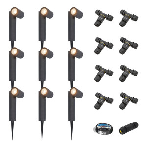 HOFTRONIC 9er Set Pinero LED Gartenstrahler mit Erdspieß - GU10 4W 345lm - Dimmbar - Schwenkbar - 2700K - IP65 - Schwarz - Erdspießstrahler -