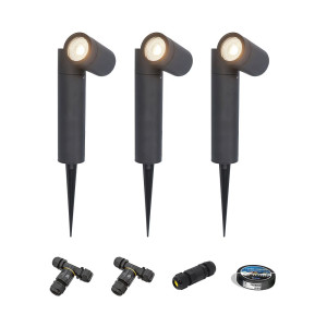 HOFTRONIC 3er Set Pinero LED Gartenstrahler mit Erdspieß - GU10 4W 345lm - Dimmbar - Schwenkbar - 4000K neutralweiß - IP64 - Schwarz -