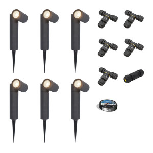 HOFTRONIC 6er Set Pinero LED Gartenstrahler mit Erdspieß - GU10 4W 345lm - Dimmbar - Schwenkbar - 4000K neutralweiß - IP64 - Schwarz -