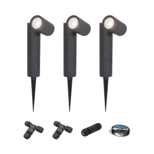 HOFTRONIC Set van 3 Pinero LED prikspots - GU10 4W 345lm - Dimbaar - Kantelbaar - 6500K - IP64 - Zwart - Tuinspot - Inclusief installatiemateriaal