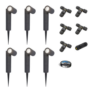 HOFTRONIC Set van 6 Pinero LED prikspots - GU10 4W 345lm - Dimbaar - Kantelbaar - 6500K - IP64 - Zwart - Tuinspot - Inclusief installatiemateriaal