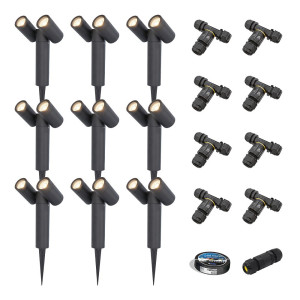 HOFTRONIC 9er Set Pinero Doppel LED Gartenstrahler mit Erdspieß - GU10 8W 690lm - Dimmbar - Schwenkbar - GU10 Fassung - 4000K neutralweiß - IP64 -