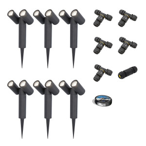 HOFTRONIC Set van 6 Pinero Dubbel LED prikspots - GU10 8W 690lm - Dimbaar - Kantelbaar - GU10 - 6500K - IP64 - Zwart - Inclusief installatiemateriaal
