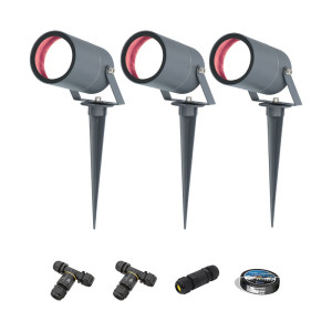 HOFTRONIC SMART 3er Set Spikey Smart Gartenstrahler mit Erdspieß - RGBWW - Wifi + Bluetooth - 5,5W 400lm - IP65 Wasserdicht - App-Steuerung - Google