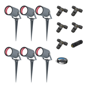 HOFTRONIC SMART Set van 6 Spikey Smart prikspots - RGBWW - Wifi + Bluetooth - 5,5 Watt 400 lumen - IP65 Waterdicht - Bestuurbaar via app - Google