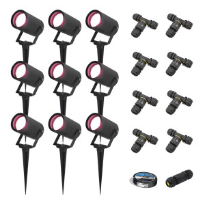 HOFTRONIC SMART 9er Set Spikey Smart Gartenstrahler mit Erdspieß - RGBWWW - Wifi + Bluetooth - 5,5W 400lm - IP65 Wasserdicht - App-Steuerung - Google