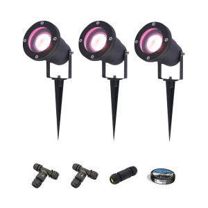 HOFTRONIC SMART 3er-Set Sydney Smart Gartenstrahler mit Erdspieß - RGBWW - Wifi + Bluetooth - 5,5W 400lm - IP65 Wasserdicht - App-Steuerung - Google