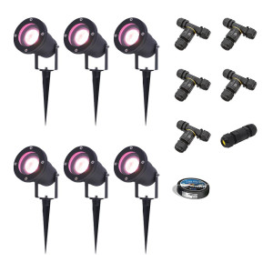 HOFTRONIC SMART 6er Set Sydney Smart Gartenstrahler mit Erdspieß - RGBWW - Wifi + Bluetooth - 5,5W 400lm - IP65 Wasserdicht - App-Steuerung - Google