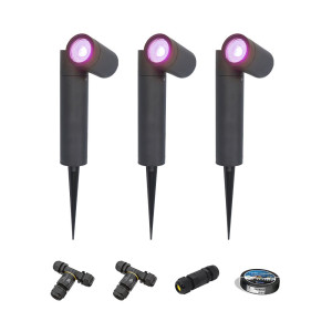 HOFTRONIC SMART 3er Set Pinero - Smart Gartenstrahler mit Erdspieß - IP65 - 5.5W 400lm - RGBWWW - GU10 - Wifi + Bluetooth - IP65 - Google Home, Amazon
