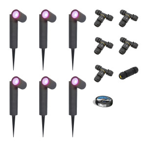 HOFTRONIC SMART 6er Set Pinero - Smart Gartenstrahler mit Erdspieß - IP65 - 5.5W 400lm - RGBWWW - GU10 - Wifi + Bluetooth - IP65 - Google Home, Amazon