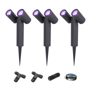 HOFTRONIC SMART 3er Set Pinero - Doppel Smart Gartenstrahler - IP65 - 11W 800lm - RGBWWW - GU10 - Wifi + Bluetooth - IP65 - Google Home, Amazon Alexa