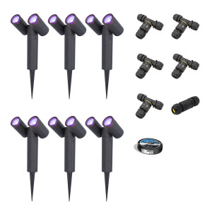 HOFTRONIC SMART 6er Set Pinero - Doppel Smart Gartenstrahler - IP65 - 11W 800lm - RGBWWW - GU10 - Wifi + Bluetooth - IP65 - Google Home, Amazon Alexa