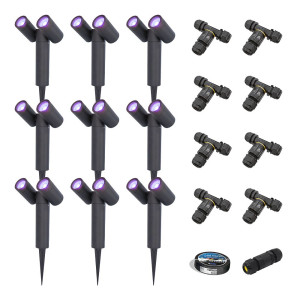 HOFTRONIC SMART Set van 9 Pinero  - Dubbel Smart LED Prikspot - IP65 - 11W 800lm - RGBWW - GU10 - Wifi + Bluetooth - IP65 - Bestuurbaar via app -