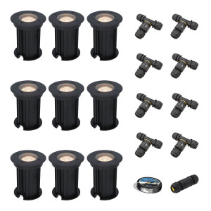 HOFTRONIC Set of 9 Maisy LED Inground Lights outdoor - Dimmable - GU10 - 2700K warm white - 4 Watts 345 lumens - Round - Ø12cm - Landscape Light -