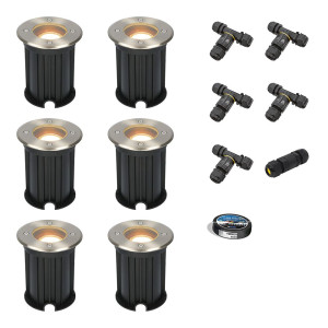 HOFTRONIC Set of 6 Maisy LED Inground Lights outdoor - Dimmable - GU10 - 2700K warm white - 4 Watts 345 lumens - Round - Ø12cm - Landscape Light -