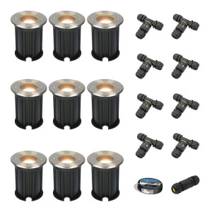 HOFTRONIC Set of 9 Maisy LED Inground Lights outdoor - Dimmable - GU10 - 2700K warm white - 4 Watts 345 lumens - Round - Ø12cm - Landscape Light -