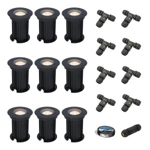 HOFTRONIC 9er Set Maisy LED Bodeneinbaustrahler außen - Ø12cm - Dimmbar - GU10 Fassung - 4000K neutralweiß - 4W 345lm - Rund - Bodenstrahler -