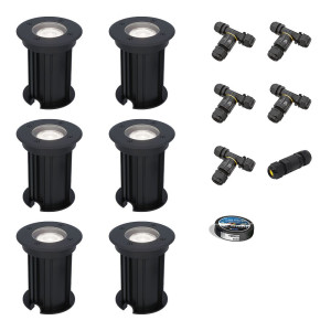 HOFTRONIC Set van 6 Maisy LED Grondspots Rond - Dimbaar - GU10 - 6500K daglicht wit - 4 Watt 345 Lumen - Rond - Ø12cm - Tuinspot - Oprit - Zwart -