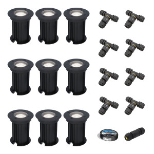 HOFTRONIC Set van 9 Maisy LED Grondspots Rond - Dimbaar - GU10 - 6500K daglicht wit - 4 Watt 345 Lumen - Rond - Ø12cm - Tuinspot - Oprit - Zwart -