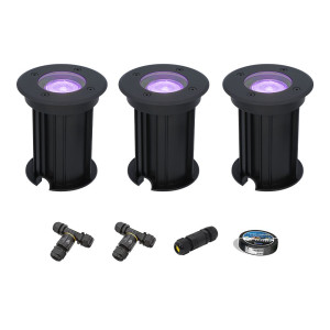 HOFTRONIC SMART 3er Set Maisy Smart Bodeneinbaustrahler außen - Ø12cm - 5.5W 400lm - RGBWW - Wifi + Bluetooth - APP-Steuerung - IP67 wasserdicht -
