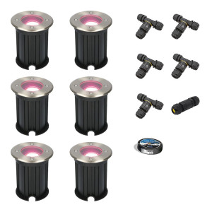 HOFTRONIC SMART 6er Set Maisy Smart Bodeneinbaustrahler außen - Ø12cm - 5.5W 400lm - RGBWW - Wifi + Bluetooth - App Steuerung - IP67 wasserdicht -