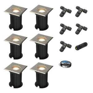 HOFTRONIC 6er Set Ramsay LED Bodeneinbaustrahler außen - Dimmbar - Eckig - GU10 Fassung - 4W 345lm - 4000K neutralweiß - Edelstahl - IP67 wasserdicht