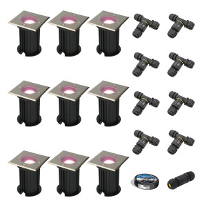 HOFTRONIC SMART Set van 9 Ramsay Smart Grondspots buiten - Vierkant - 5,5W 400lm - RGBWW - Wifi + Bluetooth - Bestuurbaar via app - IP67 - Google Home