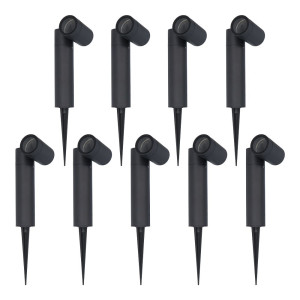 HOFTRONIC 9er-Set Pinero Dimmbarer LED Gartenstrahler mit Erdspieß - GU10 Fassung - Schwenkbar - Dimmbar - Gartenspot - Außenstrahler - IP65