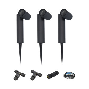 HOFTRONIC 3er-Set Pinero Dimmbarer LED Gartenstrahler mit Erdspieß - GU10 Fassung - Schwenkbar - Dimmbar - Gartenspot - Außenstrahler - IP65