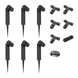 HOFTRONIC Set van 6 Pinero Dimbare LED prikspot - GU10 - Kantelbaar - Dimbaar - Tuinspot - Pinspot - IP65 Waterdicht - Zwart- Inclusief