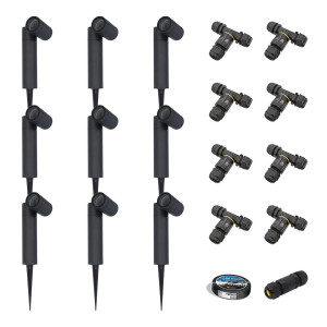 HOFTRONIC 9er-Set Pinero Dimmbarer LED Gartenstrahler mit Erdspieß - GU10 Fassung - Schwenkbar - Dimmbar - Gartenspot - IP65 - Schwarz - Inklusive
