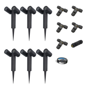 HOFTRONIC Set van 6 Pinero Dubbel LED prikspot - Kantelbaar - Dimbaar - GU10 - IP65 waterdicht - Zwart - Tuinspot - Pinspot - Inclusief
