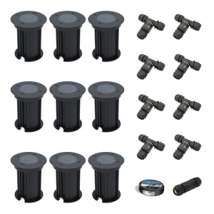 HOFTRONIC 9er Set Maisy LED Bodeneinbaustrahler außen - Ø12cm - Dimmbar - GU10 Fassung - Rund - Bodenstrahler - Auffahrt - Schwarz - IP67 - Inklusive