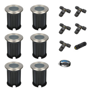 HOFTRONIC Set van 6 Maisy LED Grondspots - Rond - Ø12cm - RVS - GU10 fitting - Excl. lichtbron - IP67 waterdicht - Tuinspot - Oprit - Inclusief