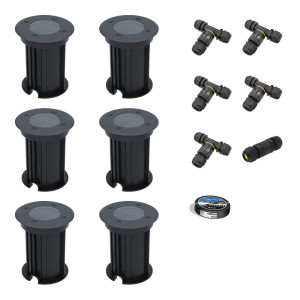 HOFTRONIC 6er Set Maisy LED Bodeneinbaustrahler außen - Ø12cm - Dimmbar - GU10 Fassung - Rund - Bodenstrahler - Auffahrt - Schwarz - IP67 - Inklusive
