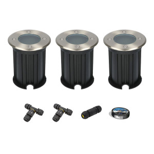 HOFTRONIC Set van 3 Maisy LED Grondspots - Rond - Ø12cm - RVS - GU10 fitting - Excl. lichtbron - IP67 waterdicht - Tuinspot - Oprit - Inclusief