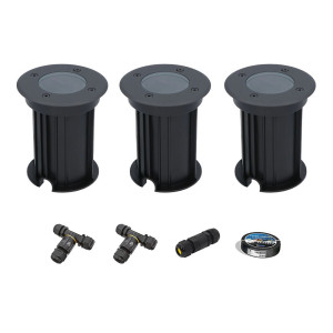 HOFTRONIC Set van 3 Maisy LED Grondspots Rond - Dimbaar - GU10 fitting - Rond - Ø12cm - Tuinspot - Oprit - Zwart - IP67 - Inclusief