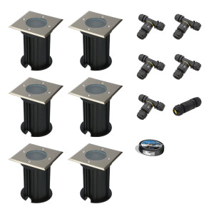 HOFTRONIC 6er Set Ramsay LED Bodeneinbaustrahler außen - Eckig - Edelstahl - GU10 Fassung - IP67 wasserdicht - Bodenstrahler - Einfahrt - Excl.