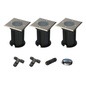 HOFTRONIC 3er Set Ramsay LED Bodeneinbaustrahler außen - Eckig - Edelstahl - GU10 Fassung - IP67 wasserdicht - Bodenstrahler - Einfahrt - Excl.
