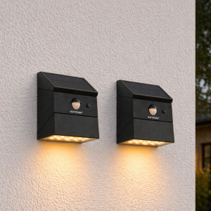 HOFTRONIC 2er Set Cubos Solar-LED-Wandleuchte - 2,5 W, 300 lm - 2700 K/4000 K/6000 K - IP65 - Schwarz - Downlight