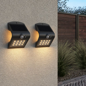 HOFTRONIC 2er Set Rhodes Solar-Wandleuchte Up & Down - mit Bewegungssensor - 1,5 W - 3000 K Warmweiß - 2 Leuchtstufen - IP65 wasserdicht - Wandleuchte