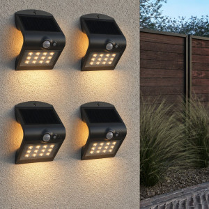 HOFTRONIC 4er Set Rhodes Solar-Wandleuchte Up & Down - mit Bewegungssensor - 1,5 W - 3000 K Warmweiß - 2 Leuchtstufen - IP65 wasserdicht - Wandleuchte