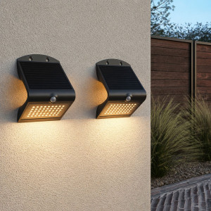 HOFTRONIC 2er Set Rhodes Solar-Wandleuchte Up & Down - mit Bewegungssensor - 4 W - 3000 K Warmweiß - 2 Leuchtstufen - IP65 wasserdicht - Wandleuchte
