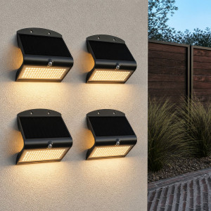 HOFTRONIC 4er Set Rhodes Solar-Wandleuchte Up & Down - mit Bewegungssensor - 8 W - 3000 K Warmweiß - 2 Leuchtstufen - IP65 wasserdicht - Wandleuchte