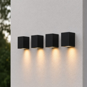 HOFTRONIC Set mit 4 Marion - Dimmbare LED-Wandleuchte Cube - 4 Watt 345 Lumen - 2700K Warmweiß - IP44 - Schwarz - Für Innen- und Außenbereich - 3