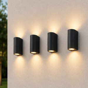 HOFTRONIC 4er Set Douglas LED-Wandleuchte Schwarz - IP44 wasserdicht - Dimmbar - Up & Down Licht - GU10 ohne Leuchtmittel - Polycarbonat