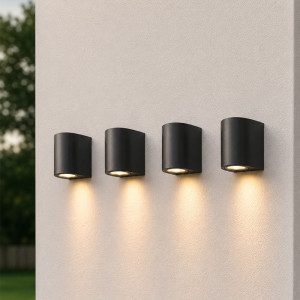 HOFTRONIC 4er Set Alvin Dimmbare LED-Wandleuchte - GU10 ohne Leuchtmittel - IP44 - Strahler für innen und außen - Wandstrahler - Schwarz - Downlight -
