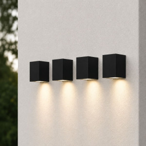 HOFTRONIC Set van 4 Marion - Dimbare LED Wandlamp Cube - 4 Watt 345 Lumen - 4000K Neutraal Wit - IP44 - Zwart - Voor Binnen en Buiten - 3 Jaar