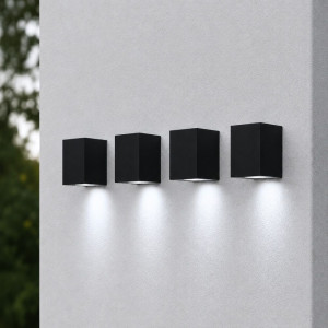 HOFTRONIC Set mit 4 Marion - Dimmbare LED-Wandleuchte Cube - 4 Watt 345 Lumen - 6500K Tageslichtweiß - IP44 - Schwarz - Für Innen- und Außenbereich -