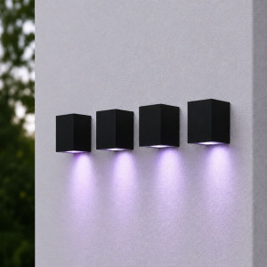 HOFTRONIC Set mit 4 Marion - Smart LED-Wandleuchte Cube - 5,5 Watt 400 Lumen - RGBWW - IP44 - Schwarz - Für Innen- und Außenbereich - 3 Jahre Garantie